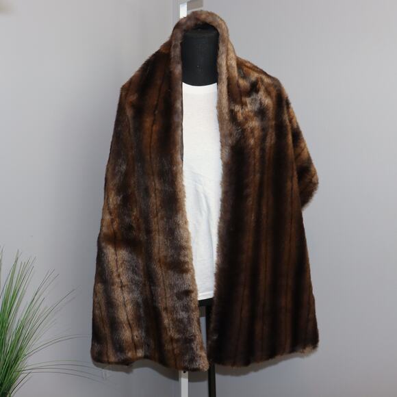 Vintage Lord & Taylor Faux Fur Stole Brown Mink Style Wrap - Picture 1 of 5